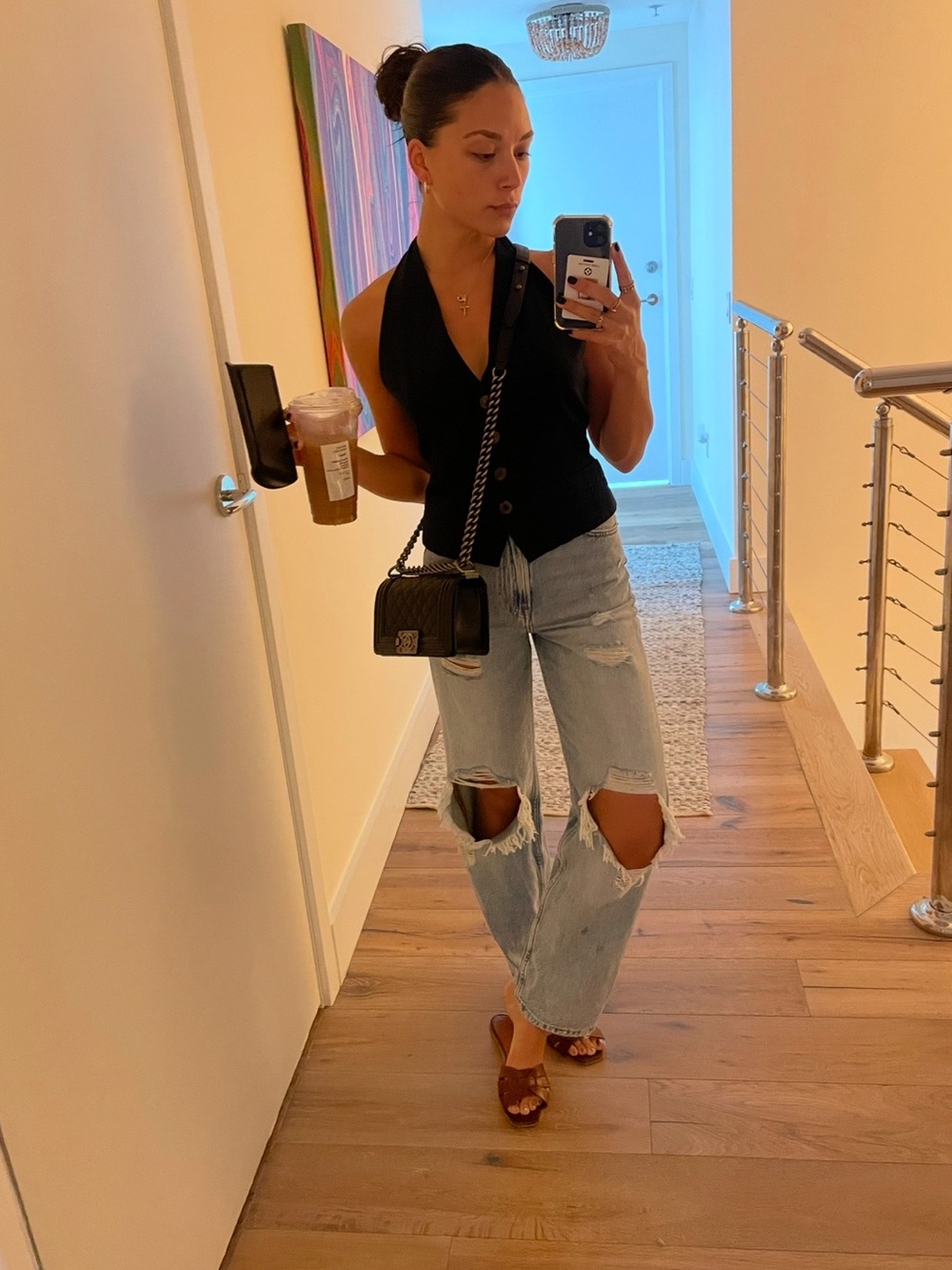 Ripped Straight Leg High Waisted Jeans